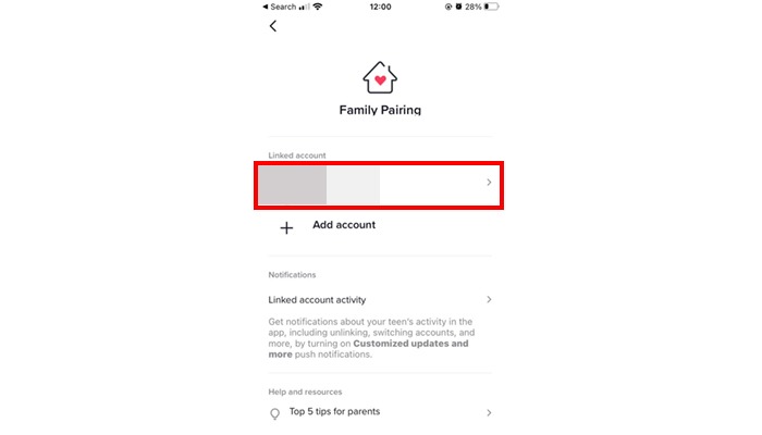 select the account on parent phone TikTok and pornography