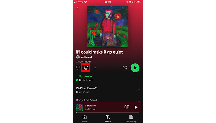 click the download button on Spotify to get music