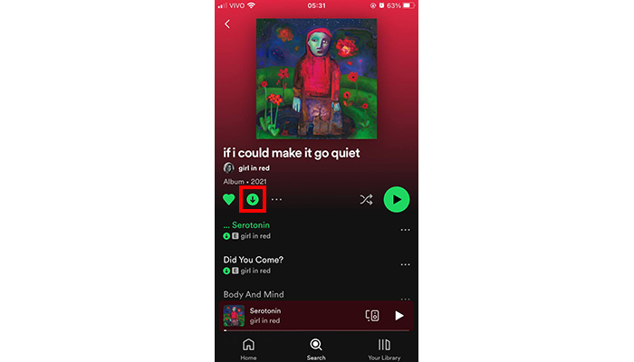 the download button on Spotify turns green after the song is downloaded
