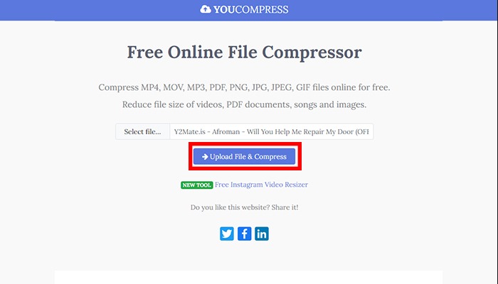 upload file and compress compress video for WhatsApp