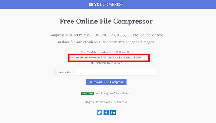 after done, clic download compress video for WhatsApp